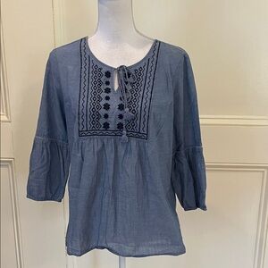 St. John's Bay Denim Blue Embroidered Top